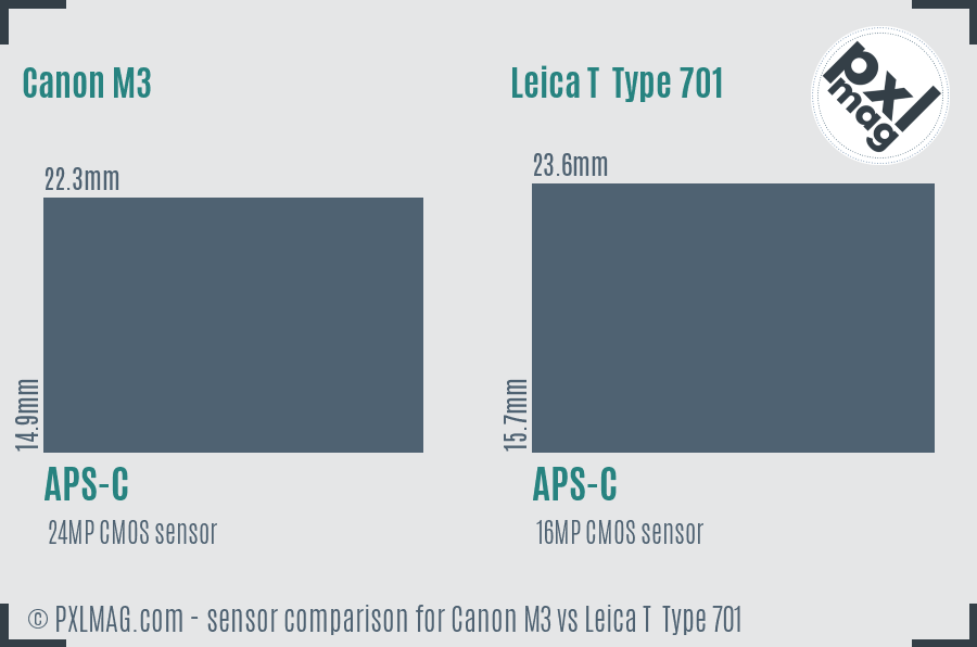 Canon M3 vs Leica T  Type 701 sensor size comparison