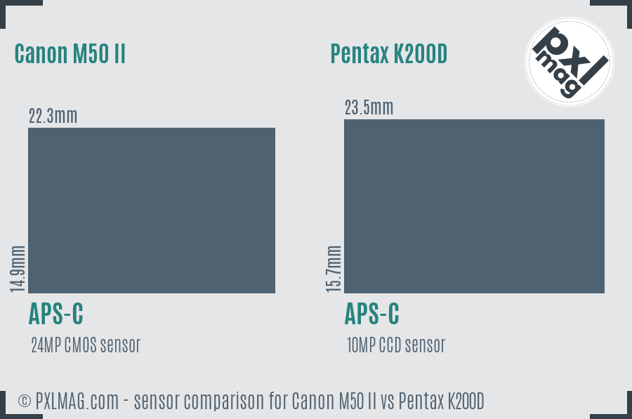 Canon M50 II vs Pentax K200D sensor size comparison