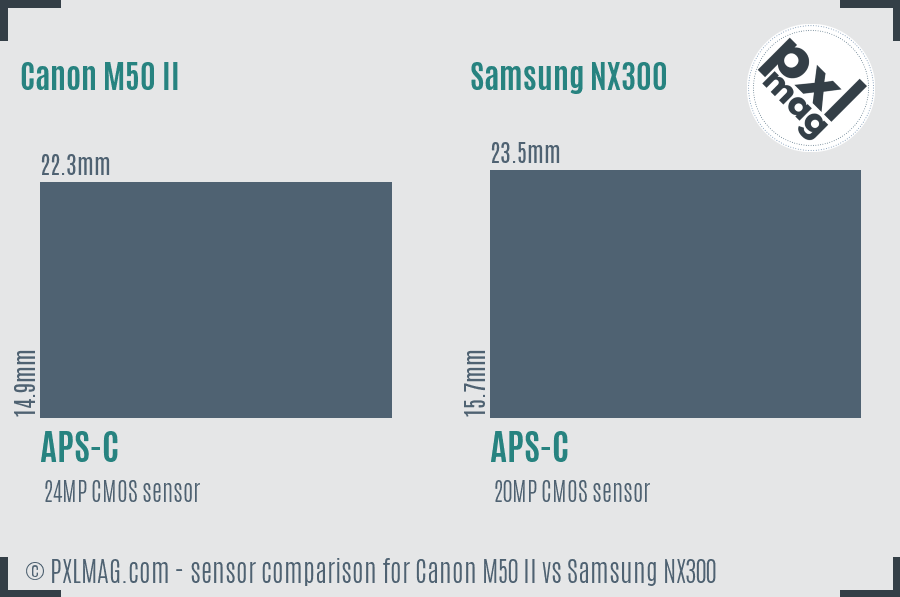 Canon M50 II vs Samsung NX300 sensor size comparison