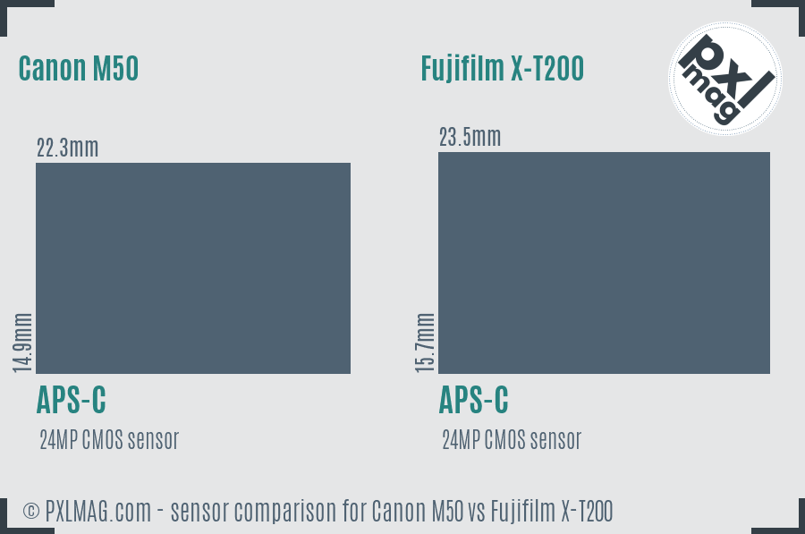 Canon M50 vs Fujifilm X-T200 sensor size comparison