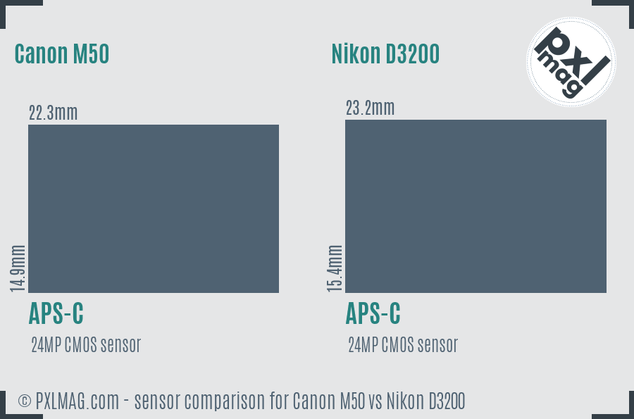 Canon M50 vs Nikon D3200 sensor size comparison Canon M50 vs Nikon D3200 sensor size comparison