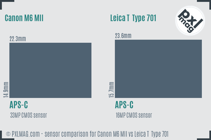 Canon M6 MII vs Leica T  Type 701 sensor size comparison