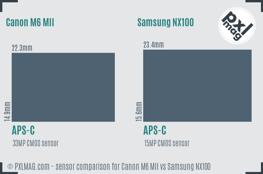 Canon M6 MII vs Samsung NX100 sensor size comparison
