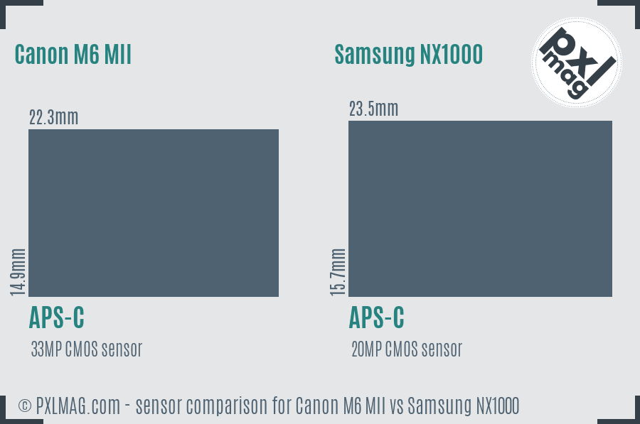 Canon M6 MII vs Samsung NX1000 sensor size comparison