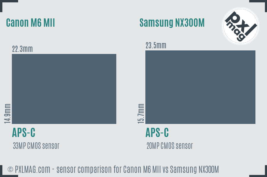 Canon M6 MII vs Samsung NX300M sensor size comparison