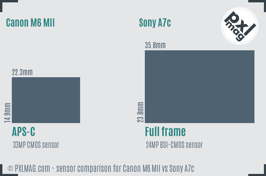 Canon M6 MII vs Sony A7c sensor size comparison