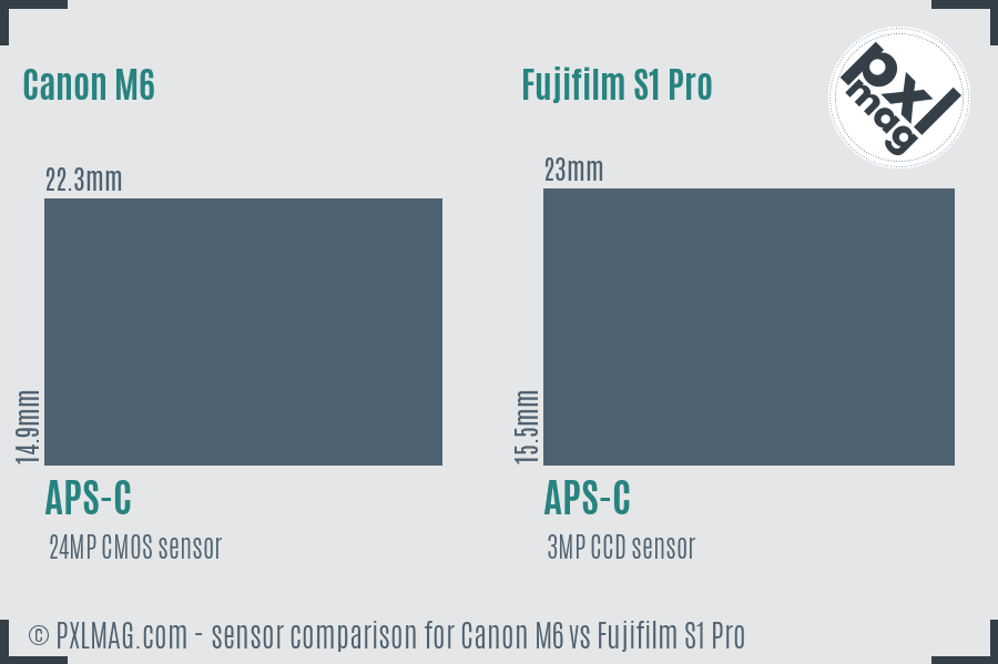 Canon M6 vs Fujifilm S1 Pro sensor size comparison