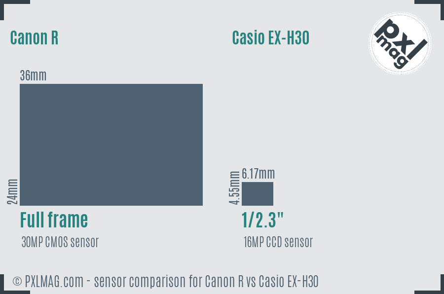 Canon R vs Casio EX-H30 sensor size comparison