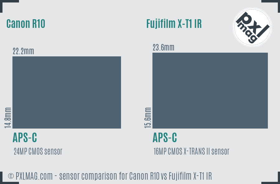 Canon R10 vs Fujifilm X-T1 IR sensor size comparison