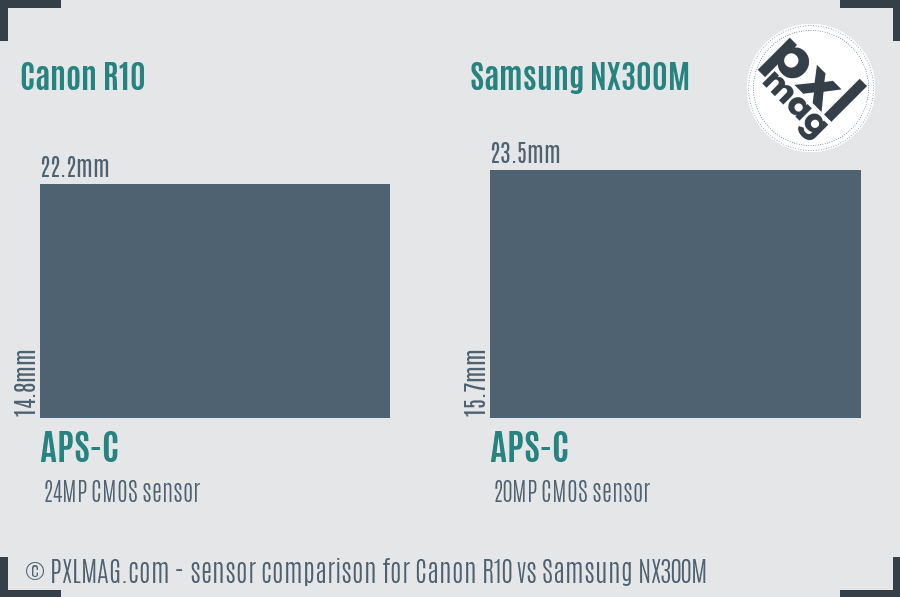 Canon R10 vs Samsung NX300M sensor size comparison