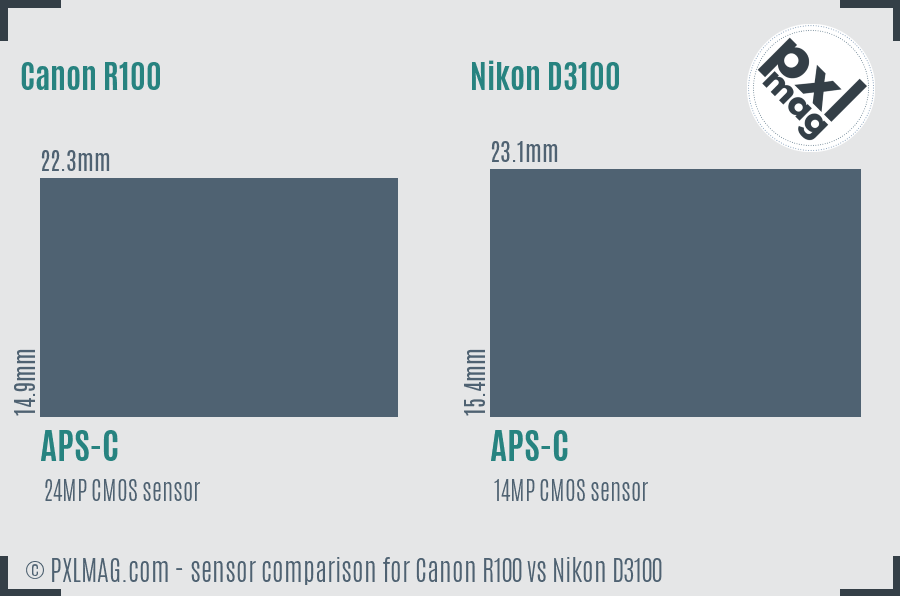 Canon R100 vs Nikon D3100 sensor size comparison Canon R100 vs Nikon D3100 sensor size comparison