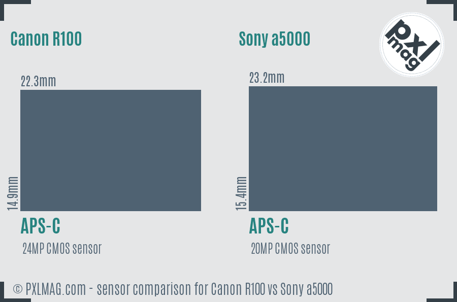 Canon R100 vs Sony a5000 sensor size comparison