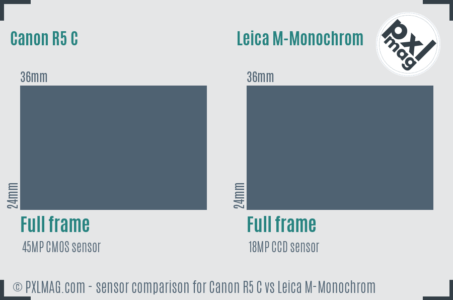 Canon R5 C vs Leica M-Monochrom sensor size comparison