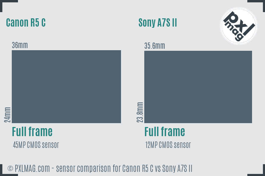 Canon R5 C vs Sony A7S II sensor size comparison