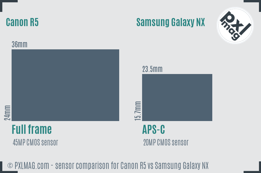 Canon R5 vs Samsung Galaxy NX sensor size comparison