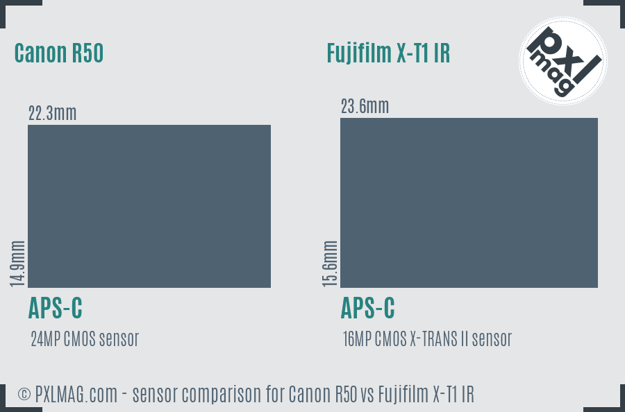 Canon R50 vs Fujifilm X-T1 IR sensor size comparison