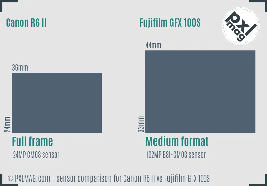 Canon R6 II vs Fujifilm GFX 100S sensor size comparison
