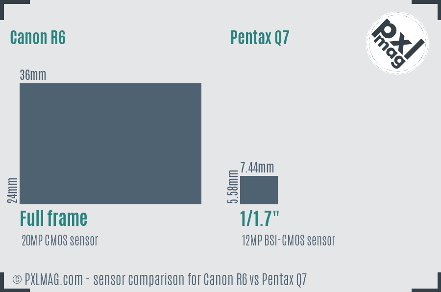 Canon R6 vs Pentax Q7 sensor size comparison