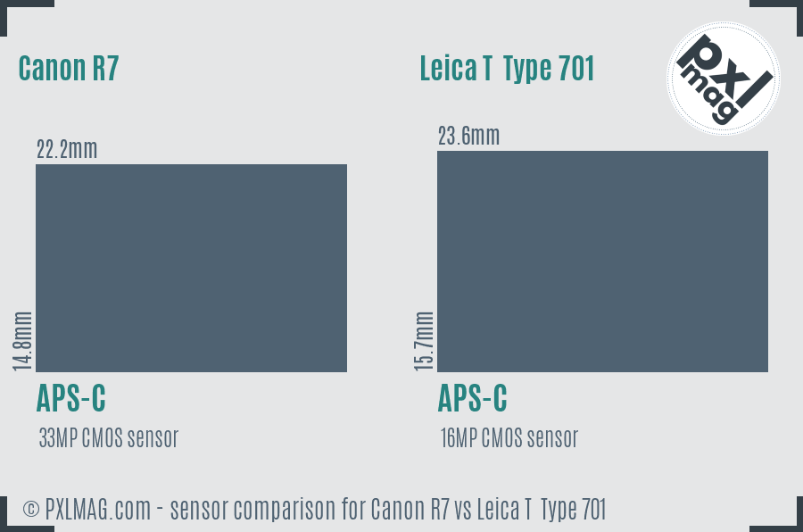 Canon R7 vs Leica T  Type 701 sensor size comparison
