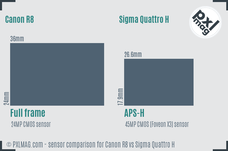 Canon R8 vs Sigma Quattro H sensor size comparison