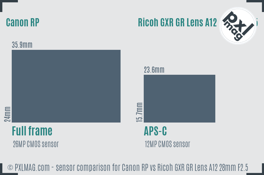 Canon RP vs Ricoh GXR GR Lens A12 28mm F2.5 sensor size comparison