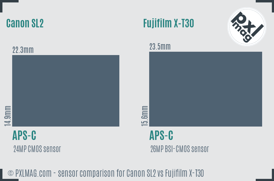 Canon SL2 vs Fujifilm X-T30 sensor size comparison