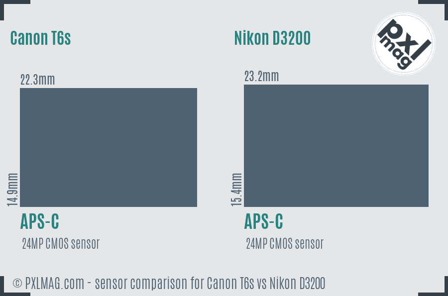 Canon T6s vs Nikon D3200 sensor size comparison