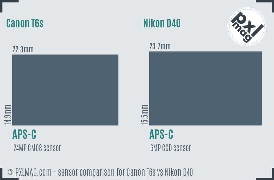 Canon T6s vs Nikon D40 sensor size comparison