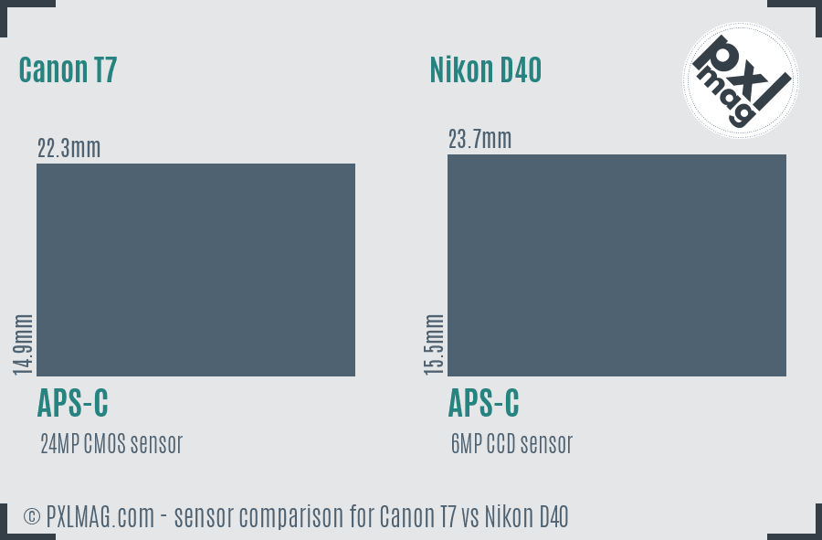 Canon T7 vs Nikon D40 sensor size comparison