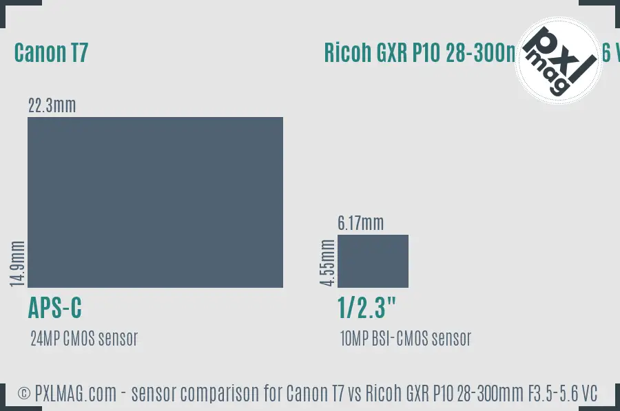 Canon T7 vs Ricoh GXR P10 28-300mm F3.5-5.6 VC sensor size comparison