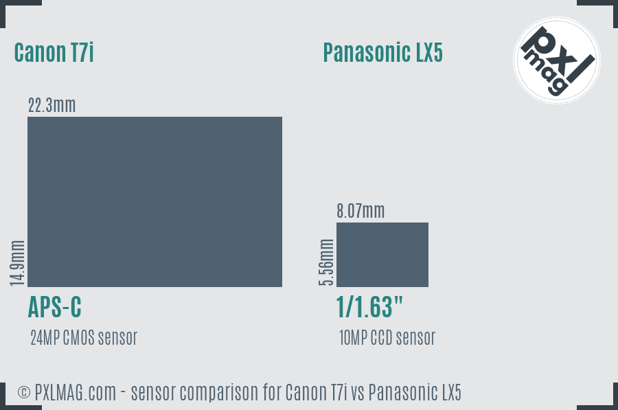 Canon T7i vs Panasonic LX5 sensor size comparison