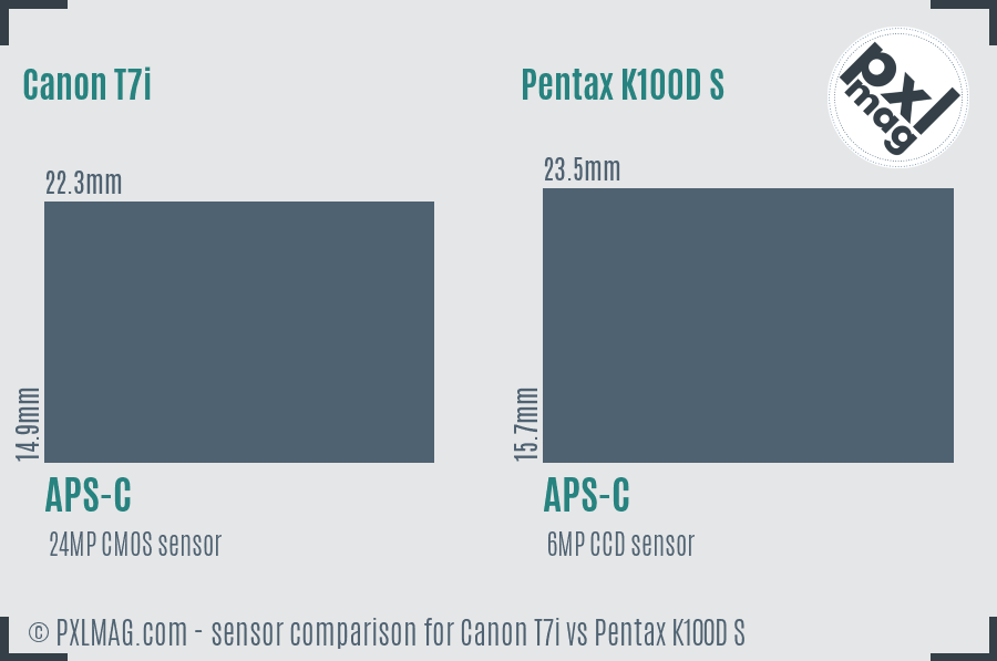 Canon T7i vs Pentax K100D S sensor size comparison