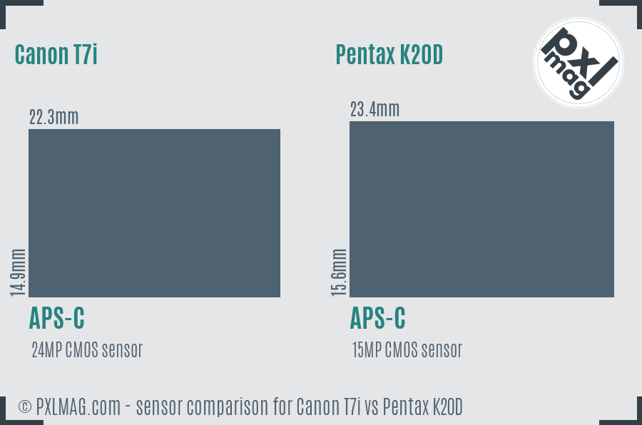 Canon T7i vs Pentax K20D sensor size comparison