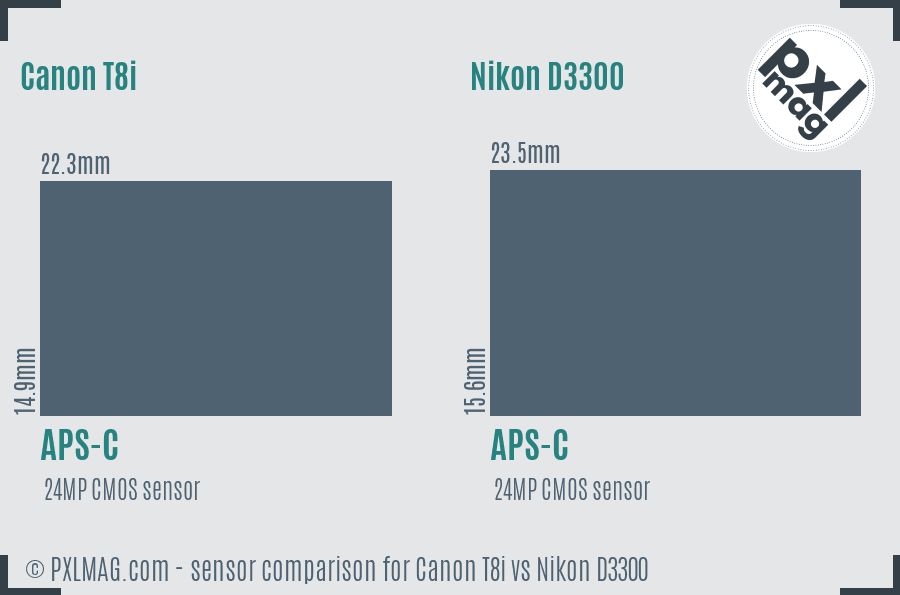 Canon T8i vs Nikon D3300 sensor size comparison