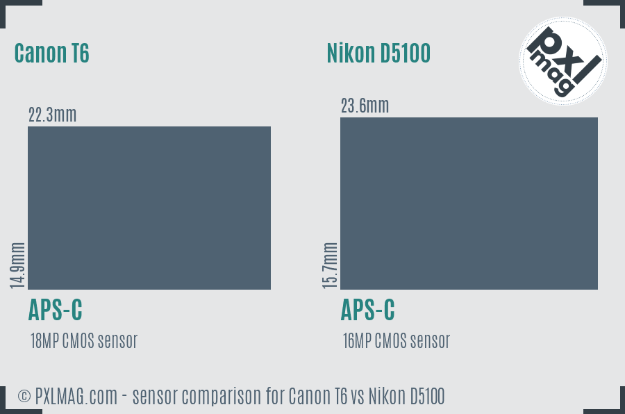 Canon T6 vs Nikon D5100 sensor size comparison