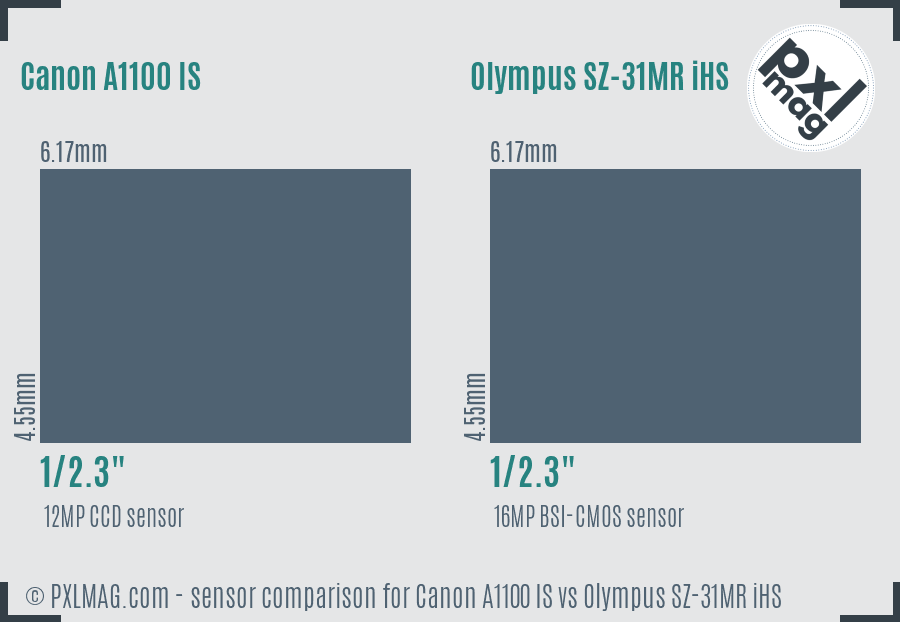 Canon A1100 IS vs Olympus SZ-31MR iHS sensor size comparison