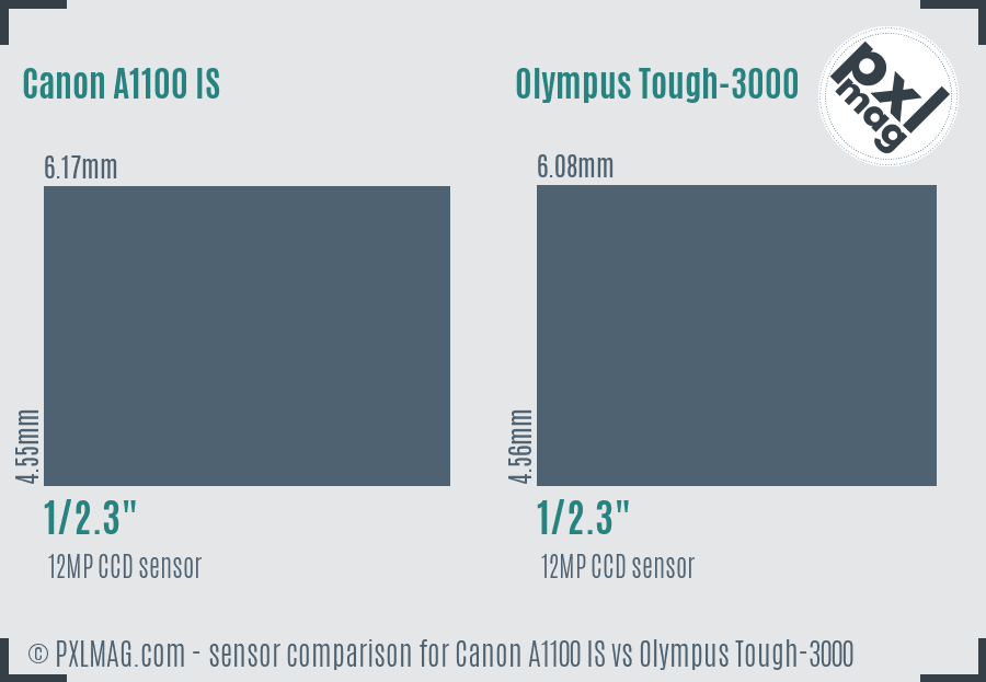 Canon A1100 IS vs Olympus Tough-3000 sensor size comparison