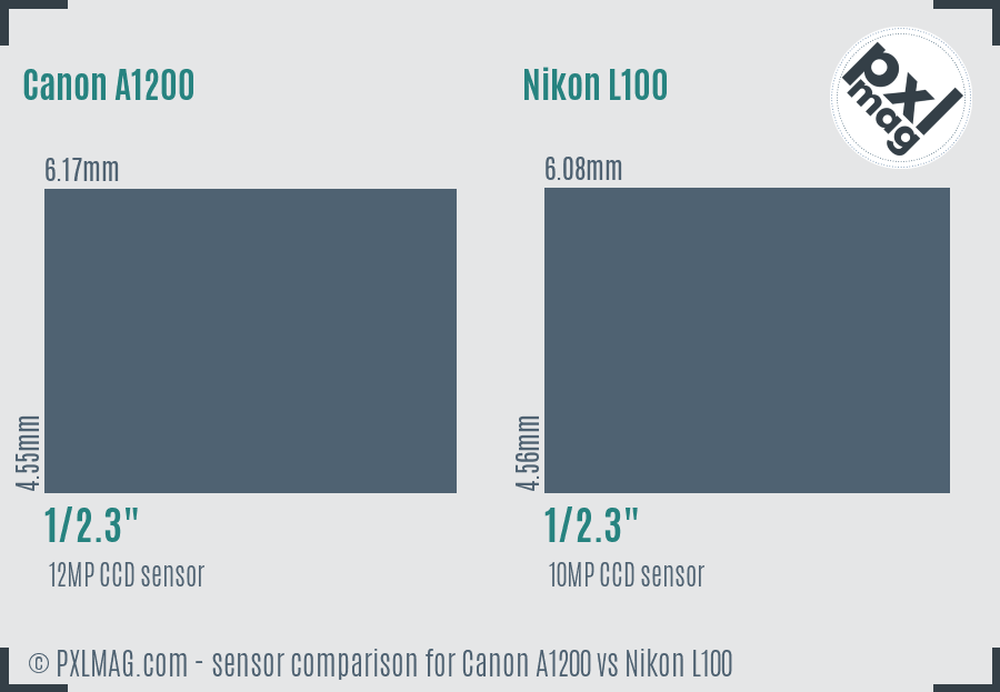 Canon A1200 vs Nikon L100 sensor size comparison