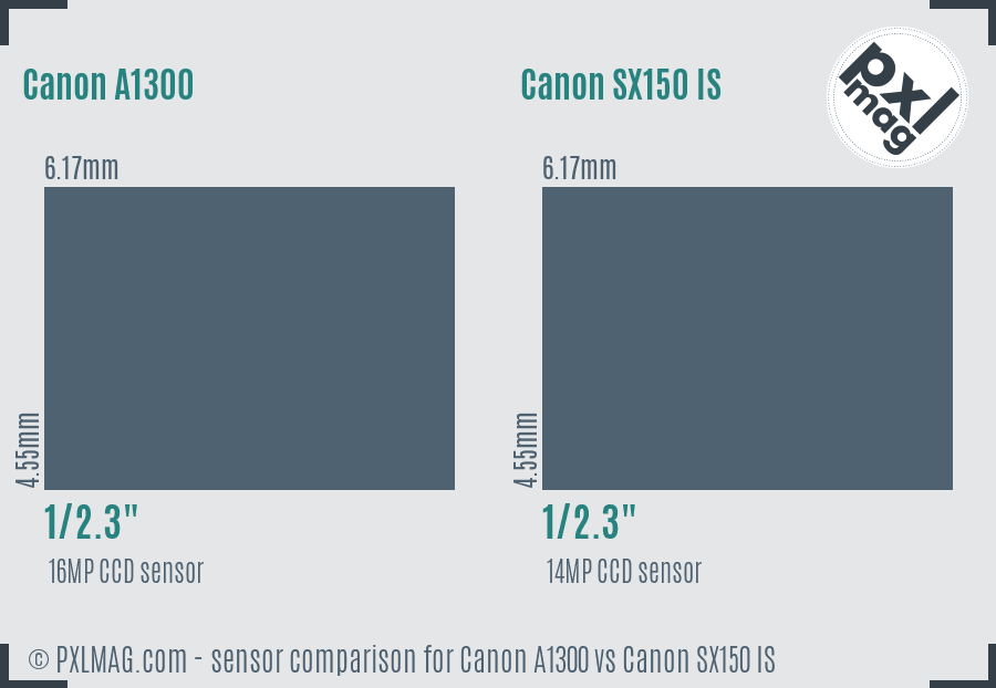 Canon A1300 vs Canon SX150 IS sensor size comparison