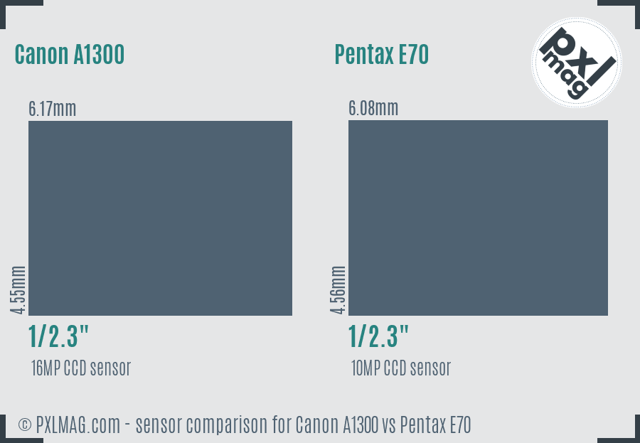 Canon A1300 vs Pentax E70 sensor size comparison