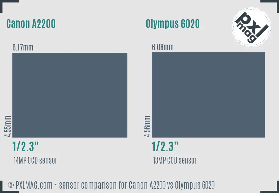 Canon A2200 vs Olympus 6020 sensor size comparison