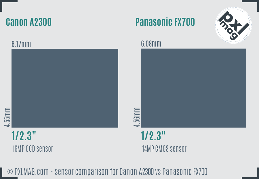 Canon A2300 vs Panasonic FX700 sensor size comparison