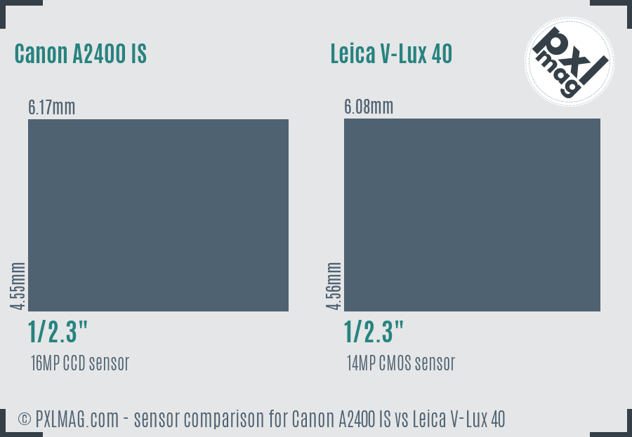 Canon A2400 IS vs Leica V-Lux 40 sensor size comparison Canon A2400 IS vs Leica V-Lux 40 sensor size comparison