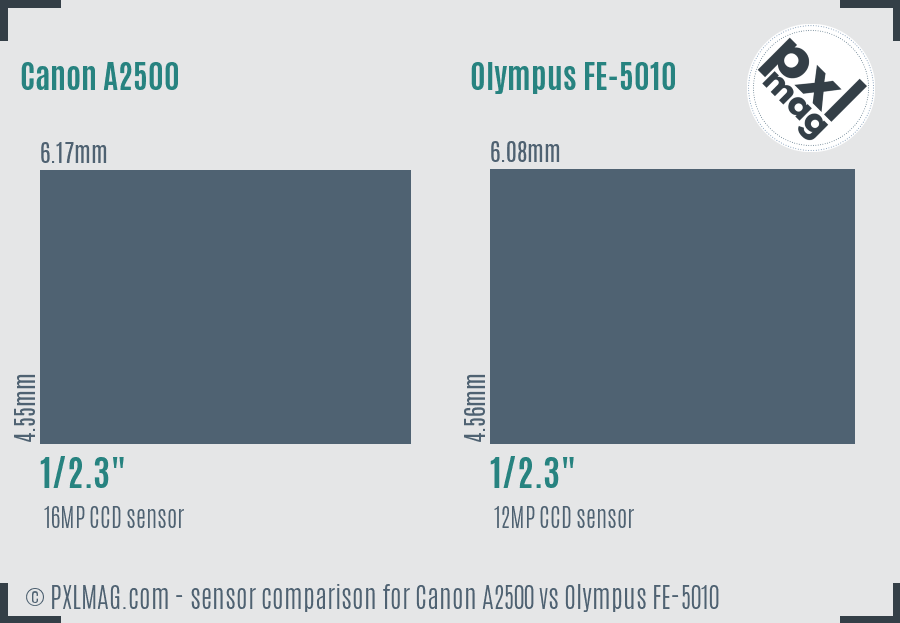 Canon A2500 vs Olympus FE-5010 sensor size comparison