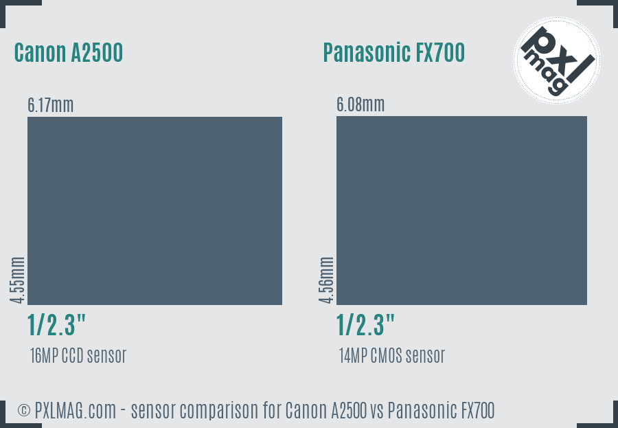 Canon A2500 vs Panasonic FX700 sensor size comparison Canon A2500 vs Panasonic FX700 sensor size comparison