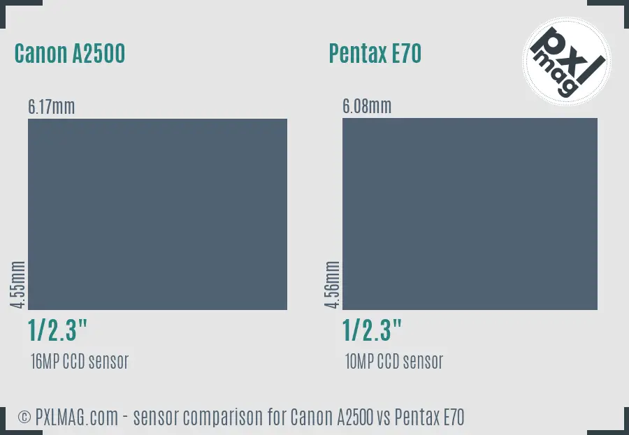 Canon A2500 vs Pentax E70 sensor size comparison
