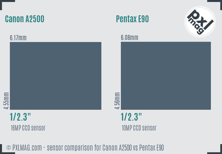 Canon A2500 vs Pentax E90 sensor size comparison