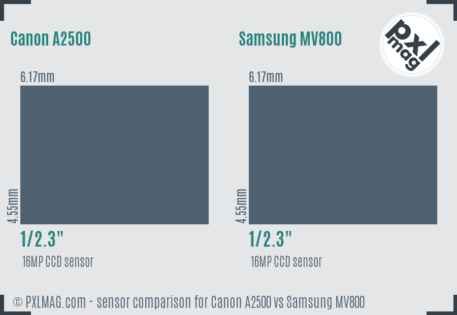 Canon A2500 vs Samsung MV800 sensor size comparison
