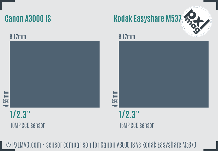 Canon A3000 IS vs Kodak Easyshare M5370 sensor size comparison