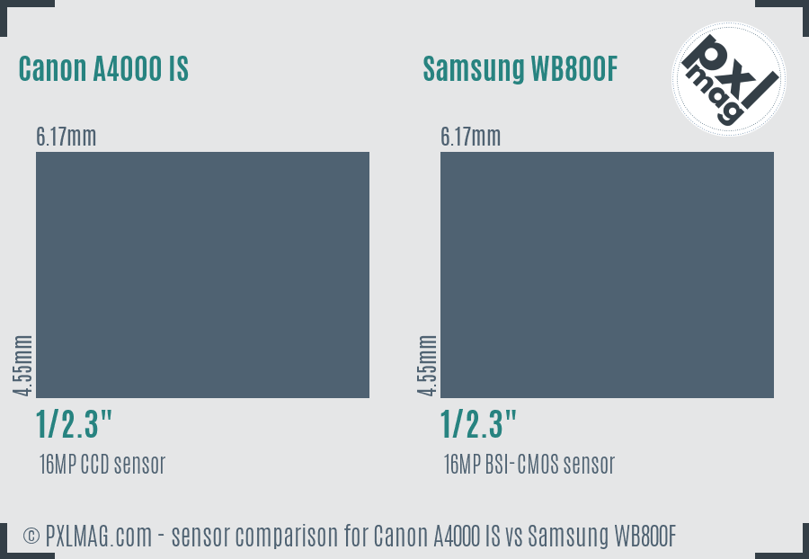 Canon A4000 IS vs Samsung WB800F sensor size comparison